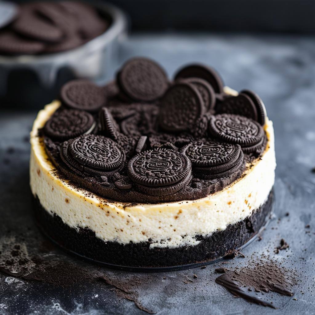 OREO CHEESECAKEON DARK CONCRETE BENCH