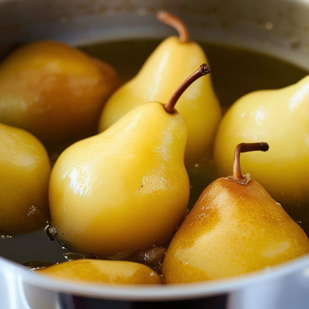 Poach the PearsGently add the pears to the simmering liquid