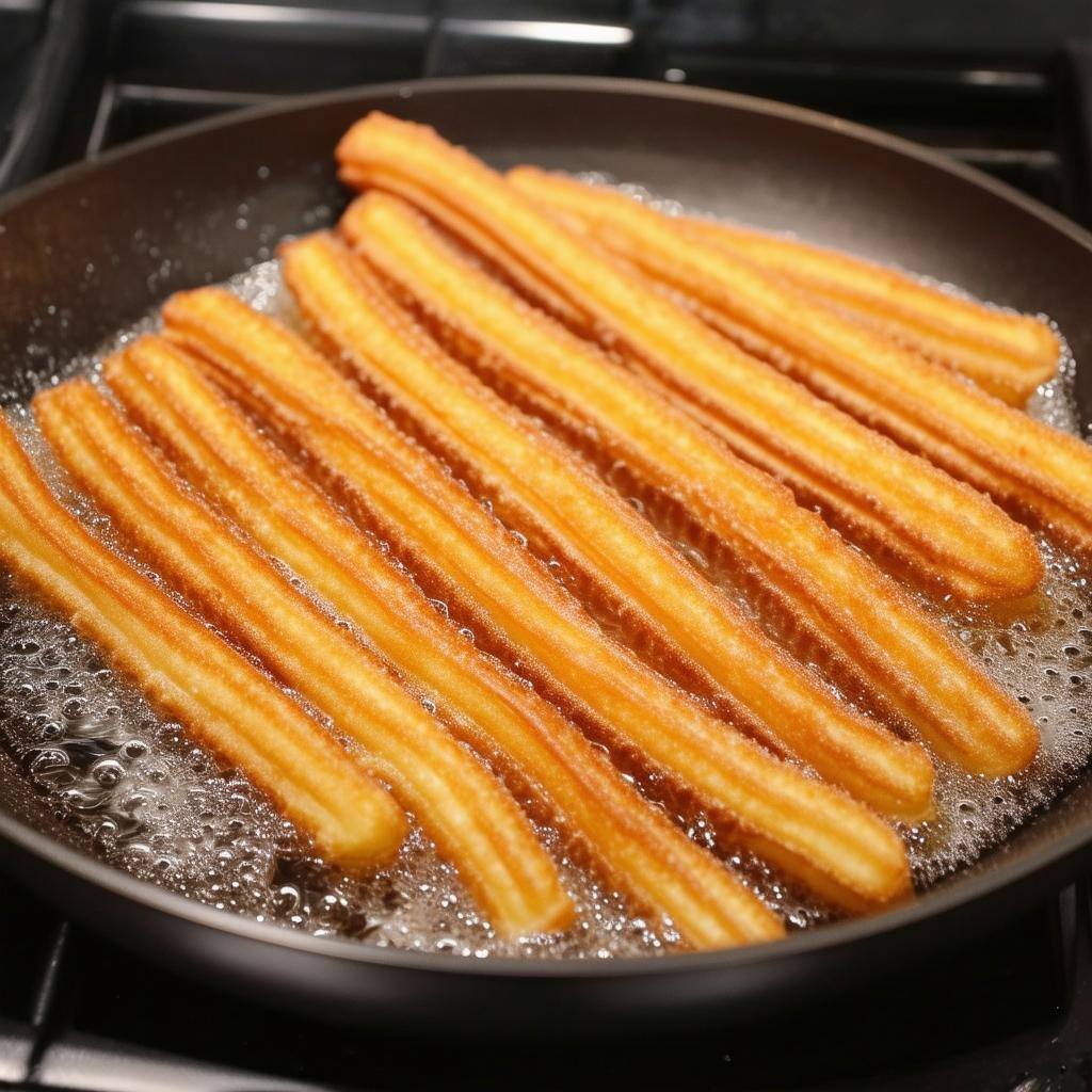 churros in oil cooking on stove